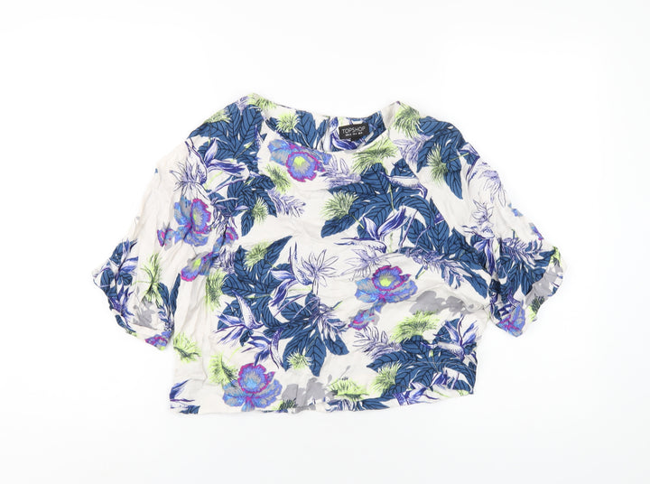 Topshop Womens Multicoloured Floral Viscose Basic T-Shirt Size 8 Round Neck