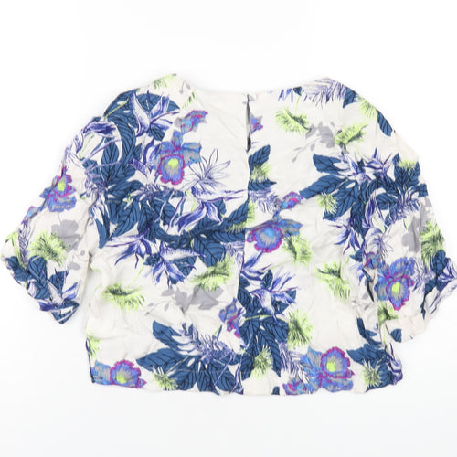 Topshop Womens Multicoloured Floral Viscose Basic T-Shirt Size 8 Round Neck