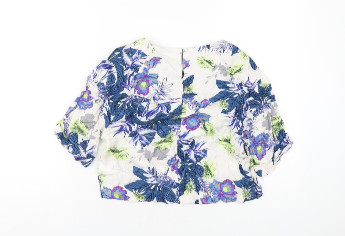 Topshop Womens Multicoloured Floral Viscose Basic T-Shirt Size 8 Round Neck