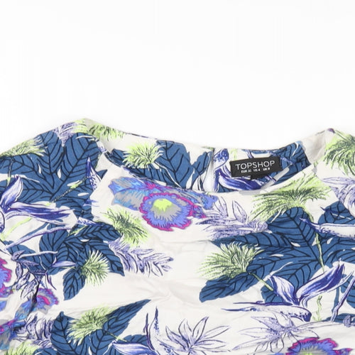 Topshop Womens Multicoloured Floral Viscose Basic T-Shirt Size 8 Round Neck