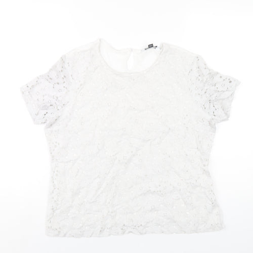Dorothy Perkins Womens White Nylon Basic T-Shirt Size 16 Round Neck