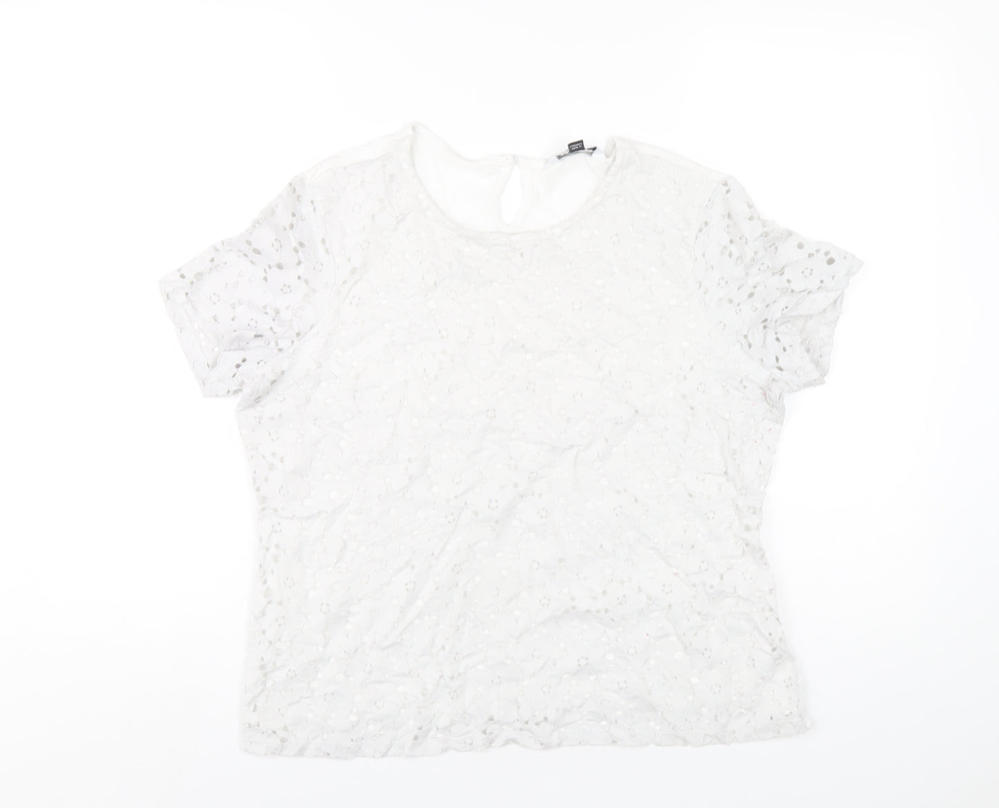 Dorothy Perkins Womens White Nylon Basic T-Shirt Size 16 Round Neck