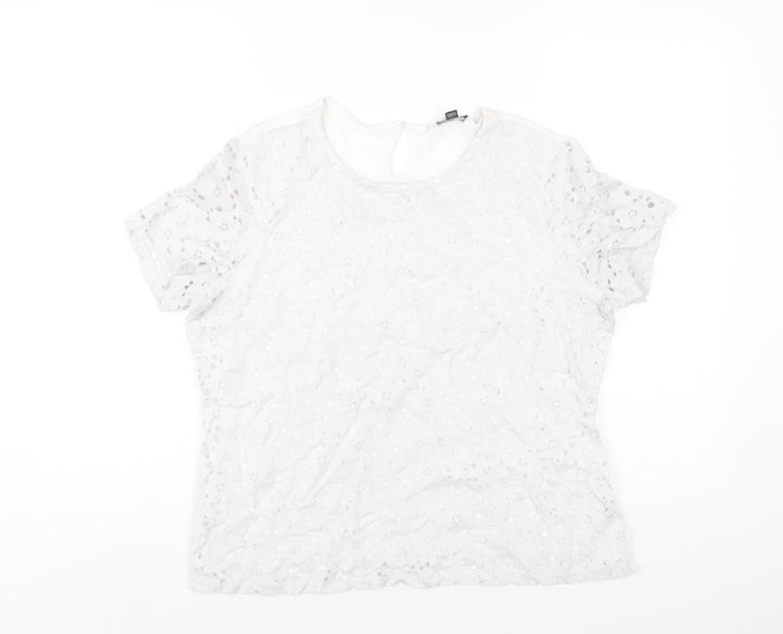 Dorothy Perkins Womens White Nylon Basic T-Shirt Size 16 Round Neck