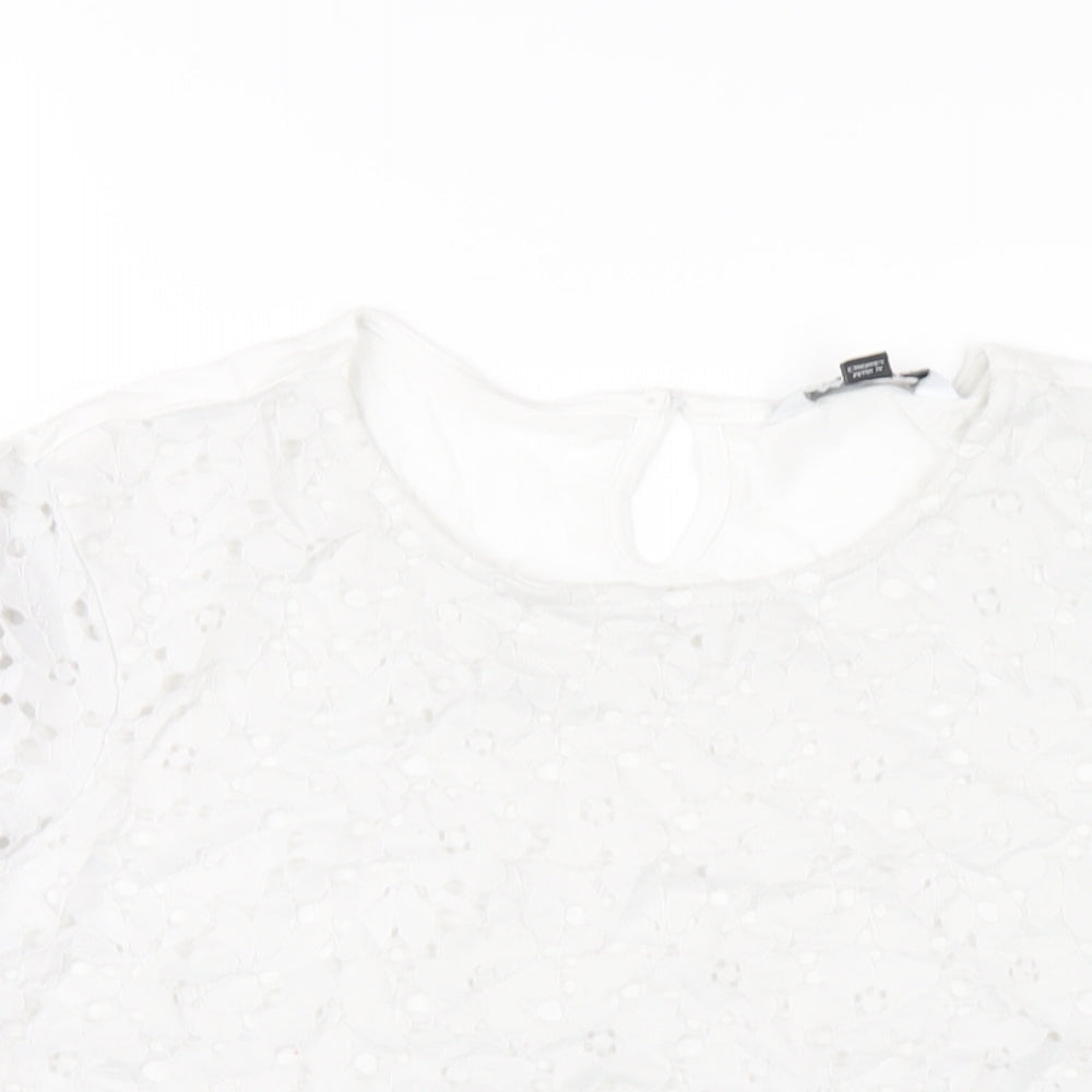 Dorothy Perkins Womens White Nylon Basic T-Shirt Size 16 Round Neck