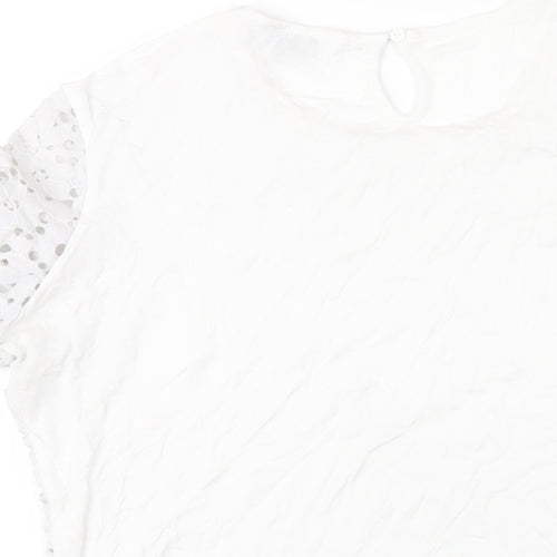 Dorothy Perkins Womens White Nylon Basic T-Shirt Size 16 Round Neck