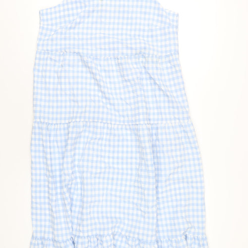 New Look Womens Blue Check Polyester A-Line Size 14 Square Neck Pullover