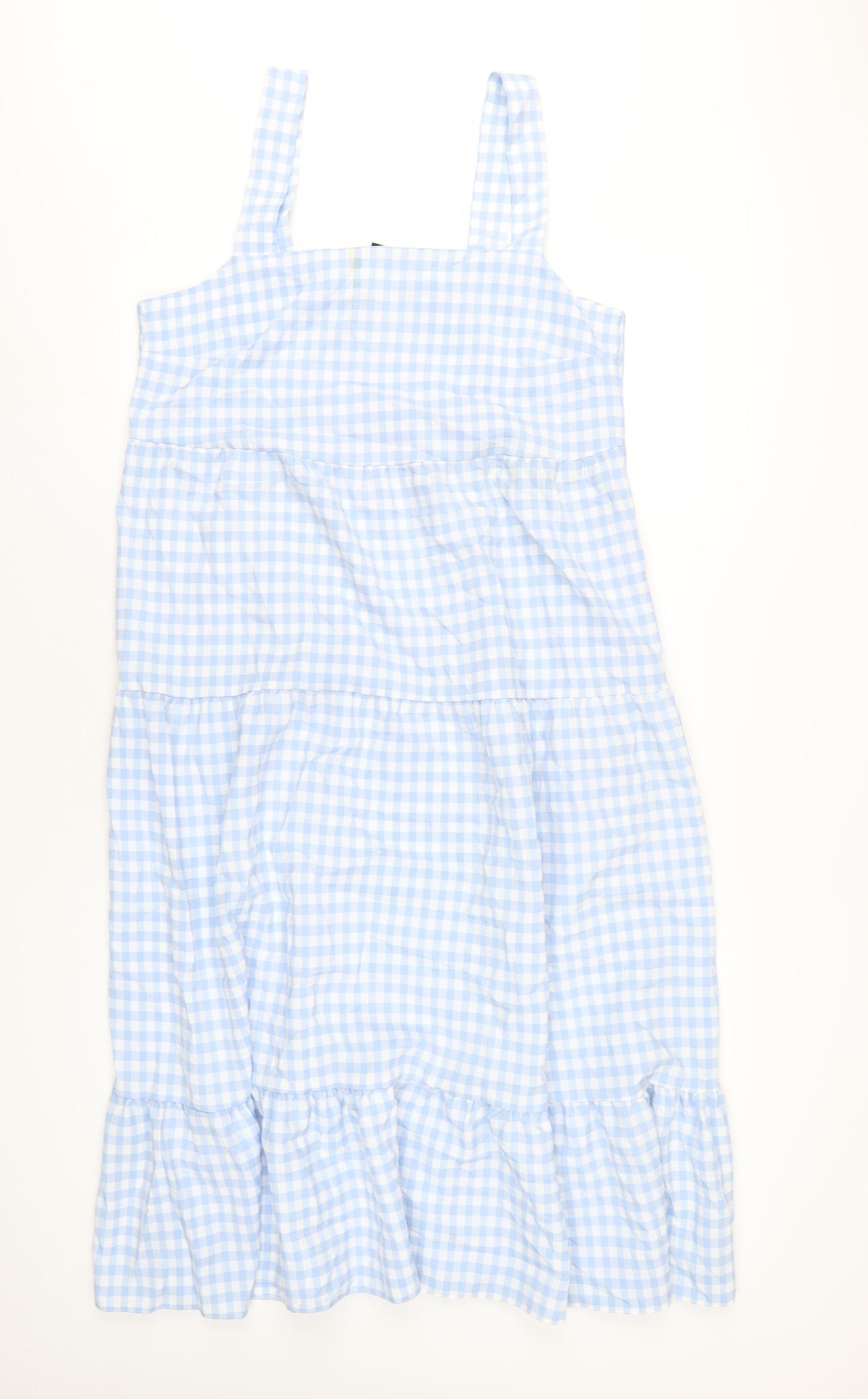 New Look Womens Blue Check Polyester A-Line Size 14 Square Neck Pullover