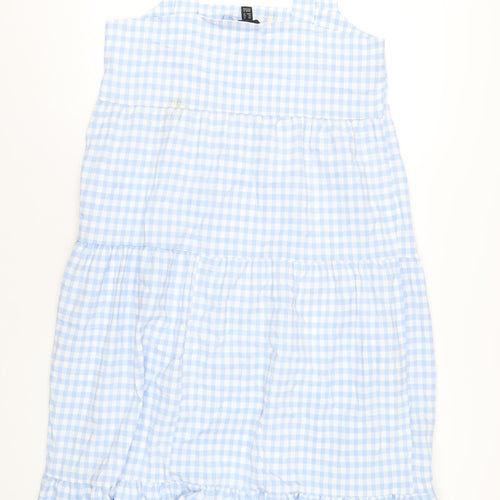 New Look Womens Blue Check Polyester A-Line Size 14 Square Neck Pullover