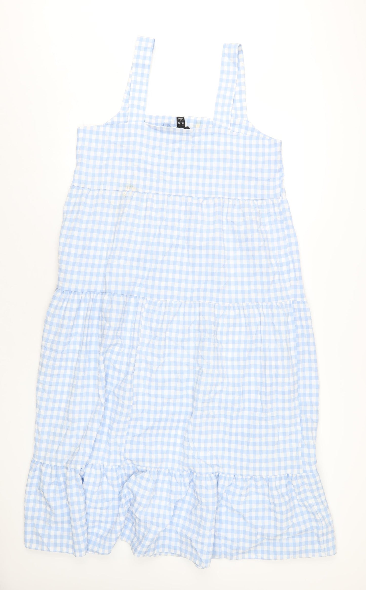 New Look Womens Blue Check Polyester A-Line Size 14 Square Neck Pullover