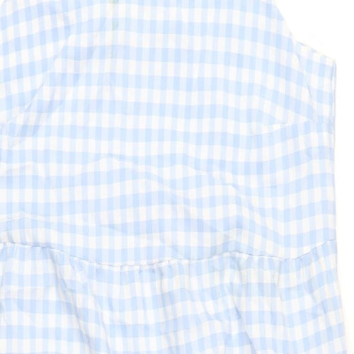 New Look Womens Blue Check Polyester A-Line Size 14 Square Neck Pullover