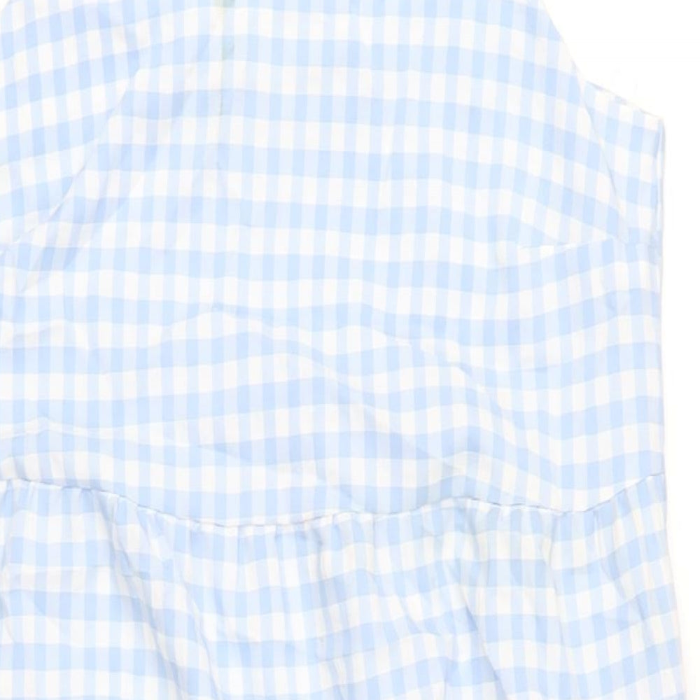 New Look Womens Blue Check Polyester A-Line Size 14 Square Neck Pullover
