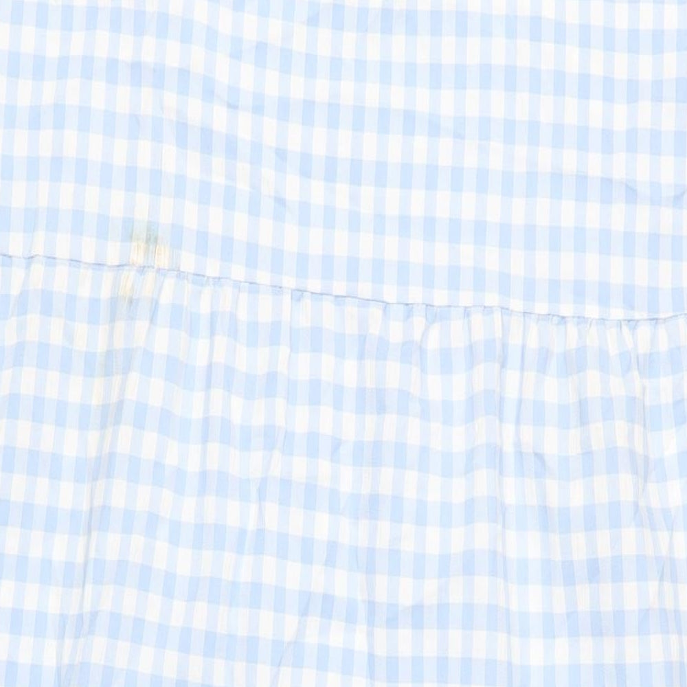 New Look Womens Blue Check Polyester A-Line Size 14 Square Neck Pullover