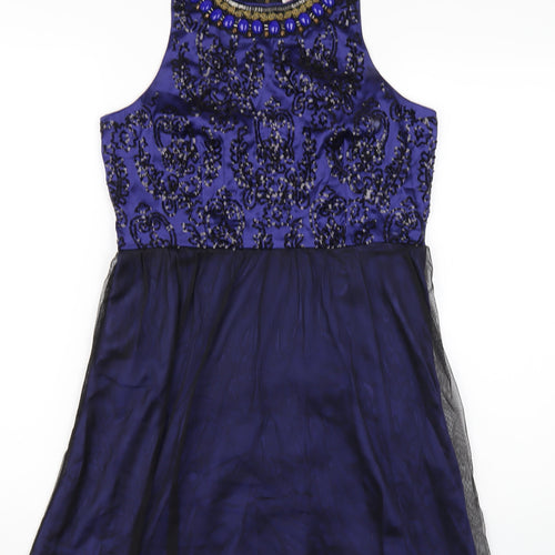 Be Beau Womens Blue Polyester A-Line Size 10 Round Neck Zip