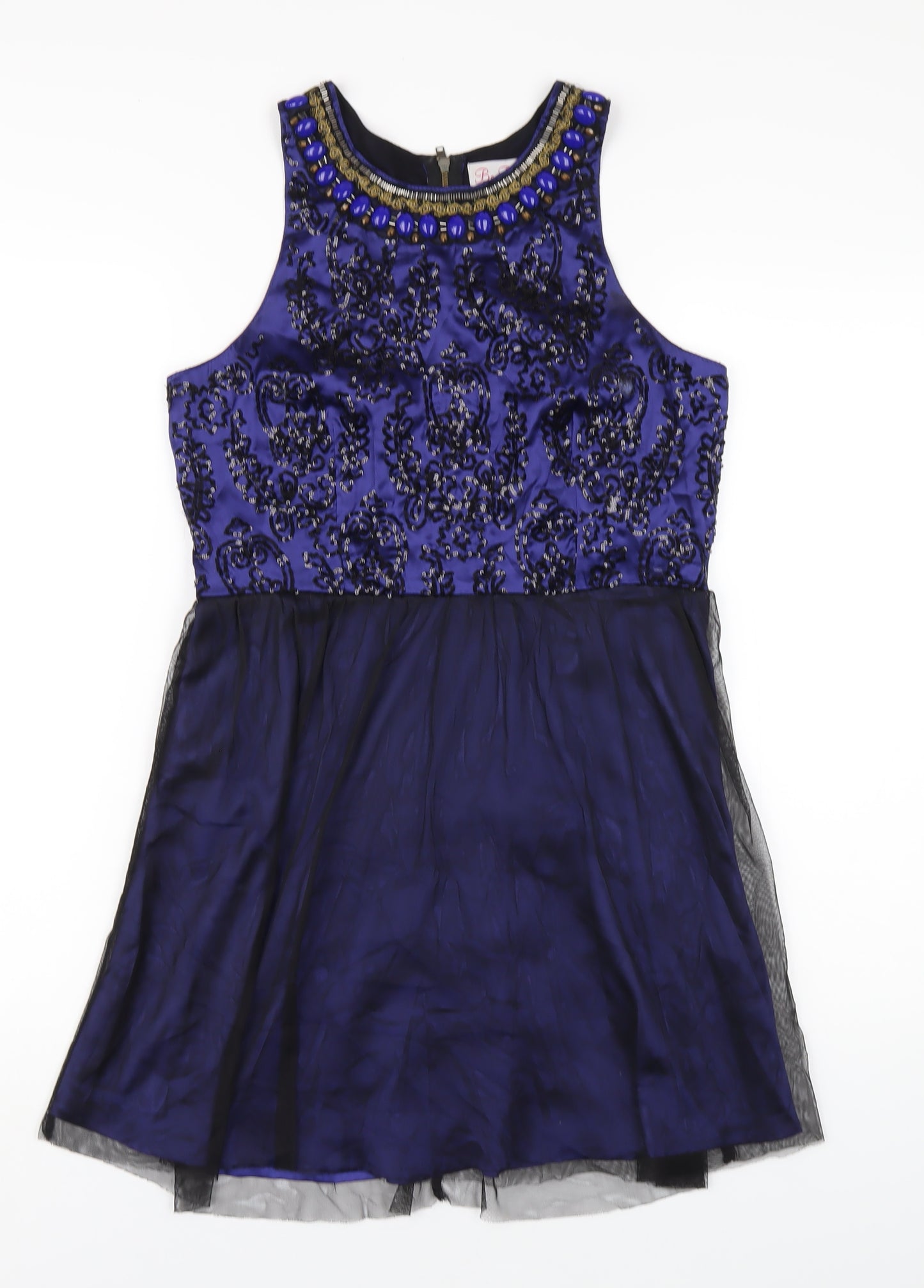 Be Beau Womens Blue Polyester A-Line Size 10 Round Neck Zip