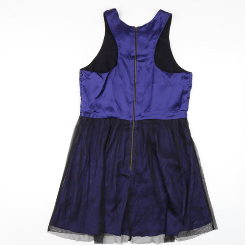 Be Beau Womens Blue Polyester A-Line Size 10 Round Neck Zip