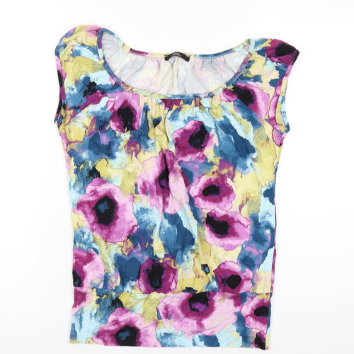 Marks and Spencer Womens Multicoloured Geometric Viscose Basic T-Shirt Size 8 Round Neck
