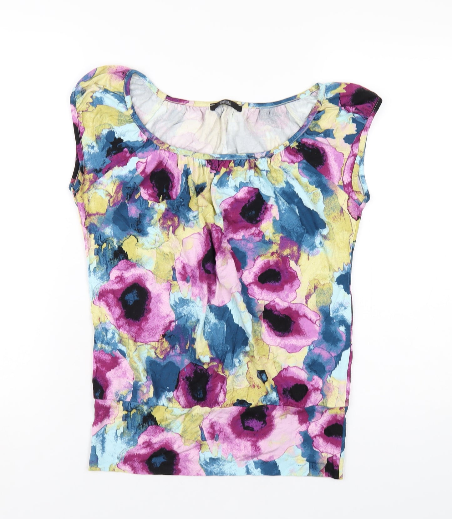 Marks and Spencer Womens Multicoloured Geometric Viscose Basic T-Shirt Size 8 Round Neck