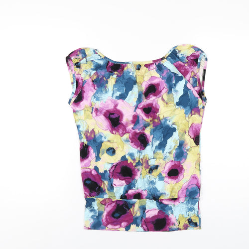Marks and Spencer Womens Multicoloured Geometric Viscose Basic T-Shirt Size 8 Round Neck