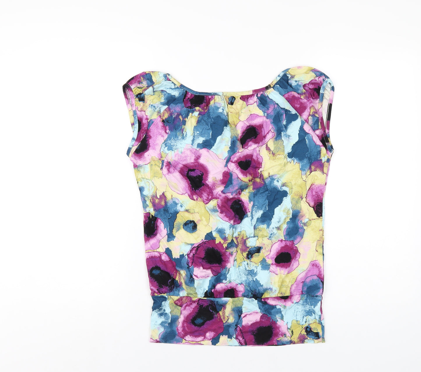 Marks and Spencer Womens Multicoloured Geometric Viscose Basic T-Shirt Size 8 Round Neck