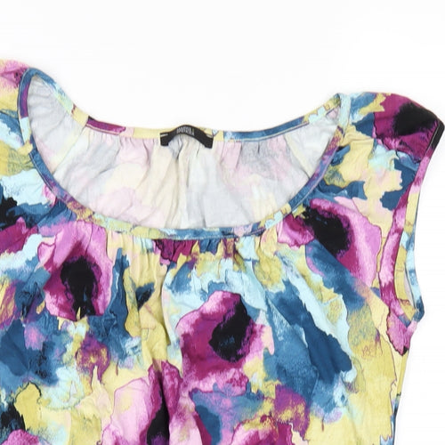 Marks and Spencer Womens Multicoloured Geometric Viscose Basic T-Shirt Size 8 Round Neck