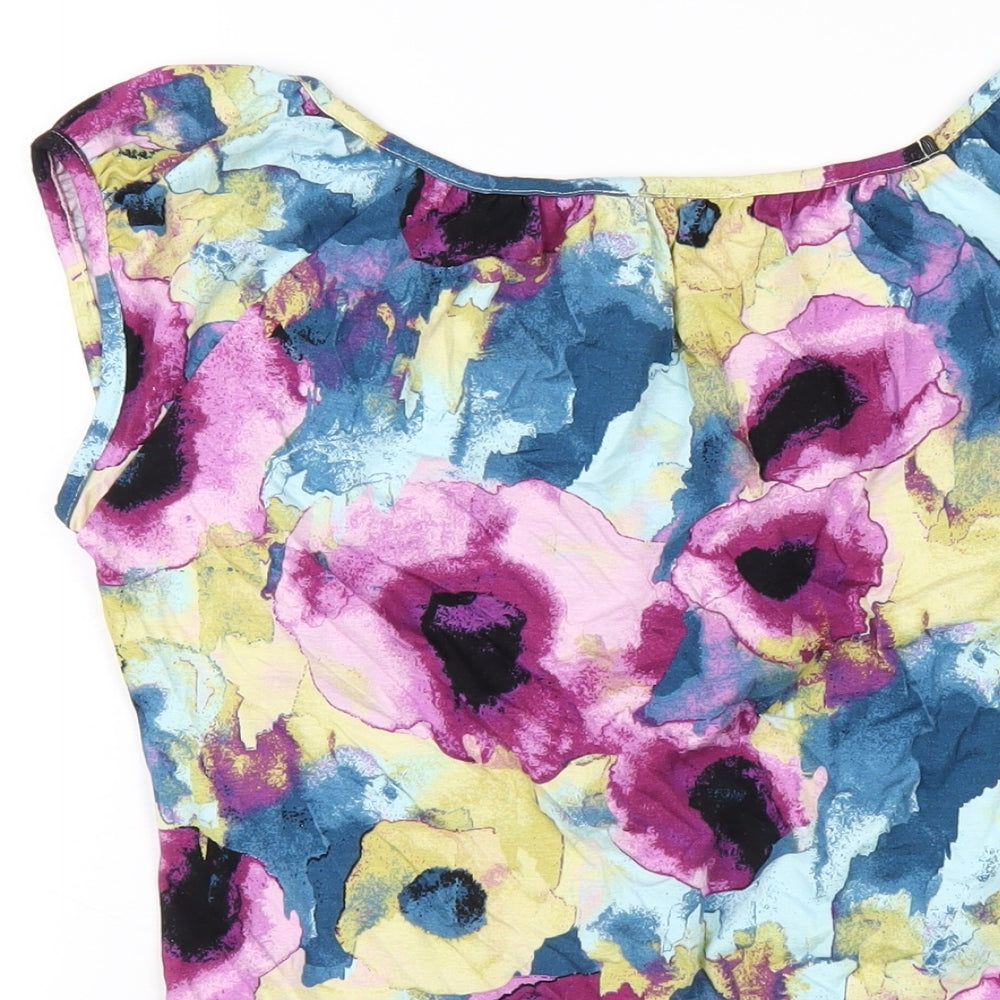 Marks and Spencer Womens Multicoloured Geometric Viscose Basic T-Shirt Size 8 Round Neck