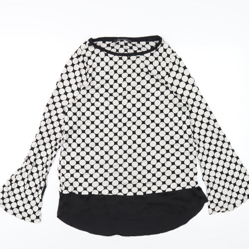 Marks and Spencer Womens Black Polka Dot Polyester Basic T-Shirt Size 8 Round Neck