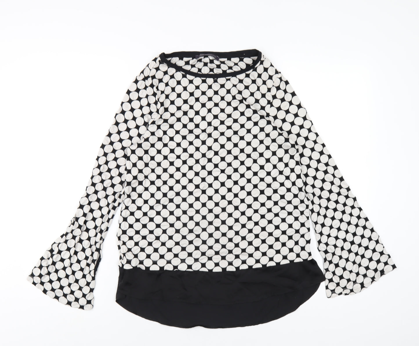 Marks and Spencer Womens Black Polka Dot Polyester Basic T-Shirt Size 8 Round Neck