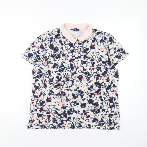 Lands' End Womens Multicoloured Geometric Cotton Basic Polo Size M Collared