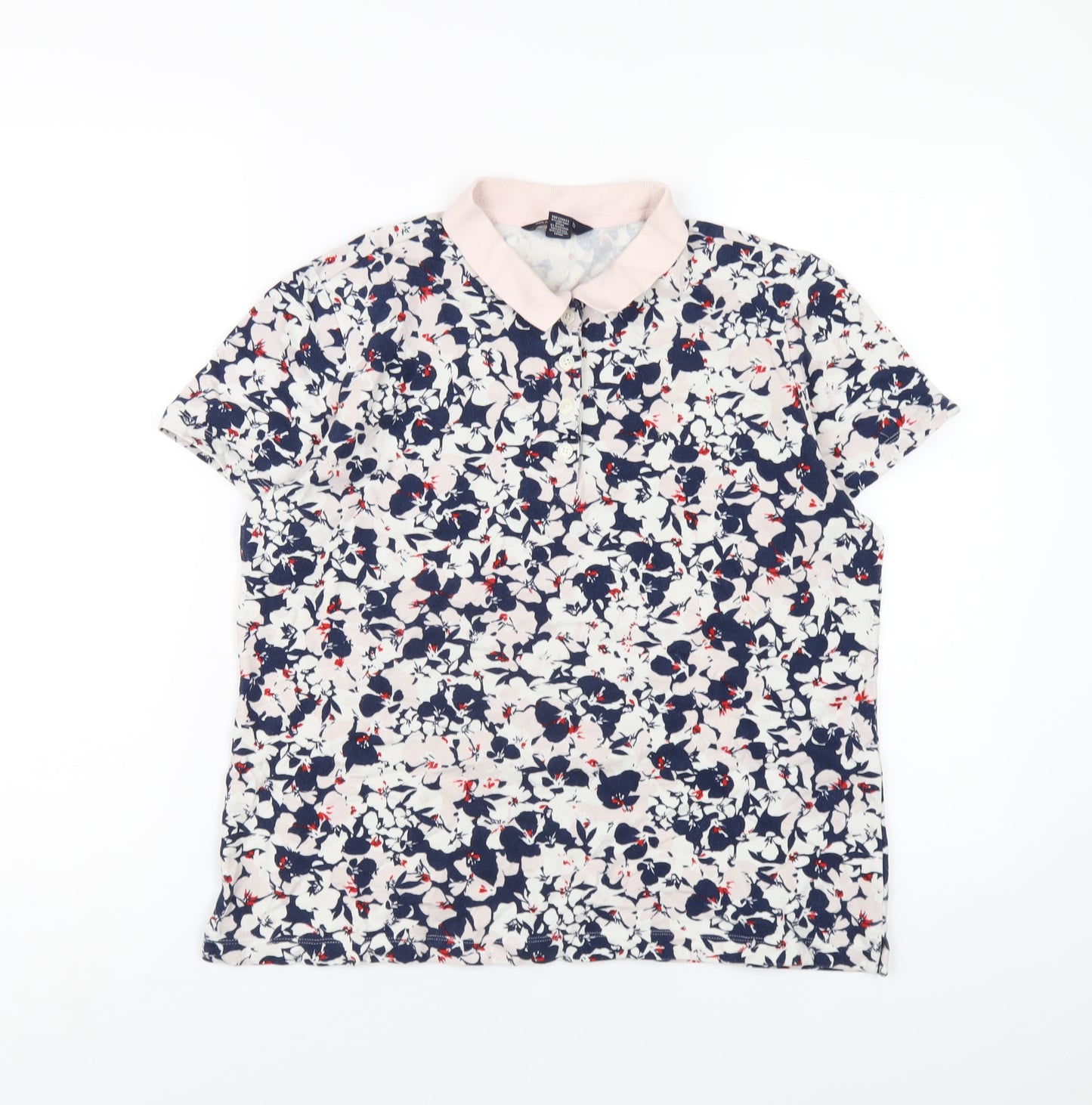 Lands' End Womens Multicoloured Geometric Cotton Basic Polo Size M Collared