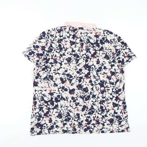 Lands' End Womens Multicoloured Geometric Cotton Basic Polo Size M Collared