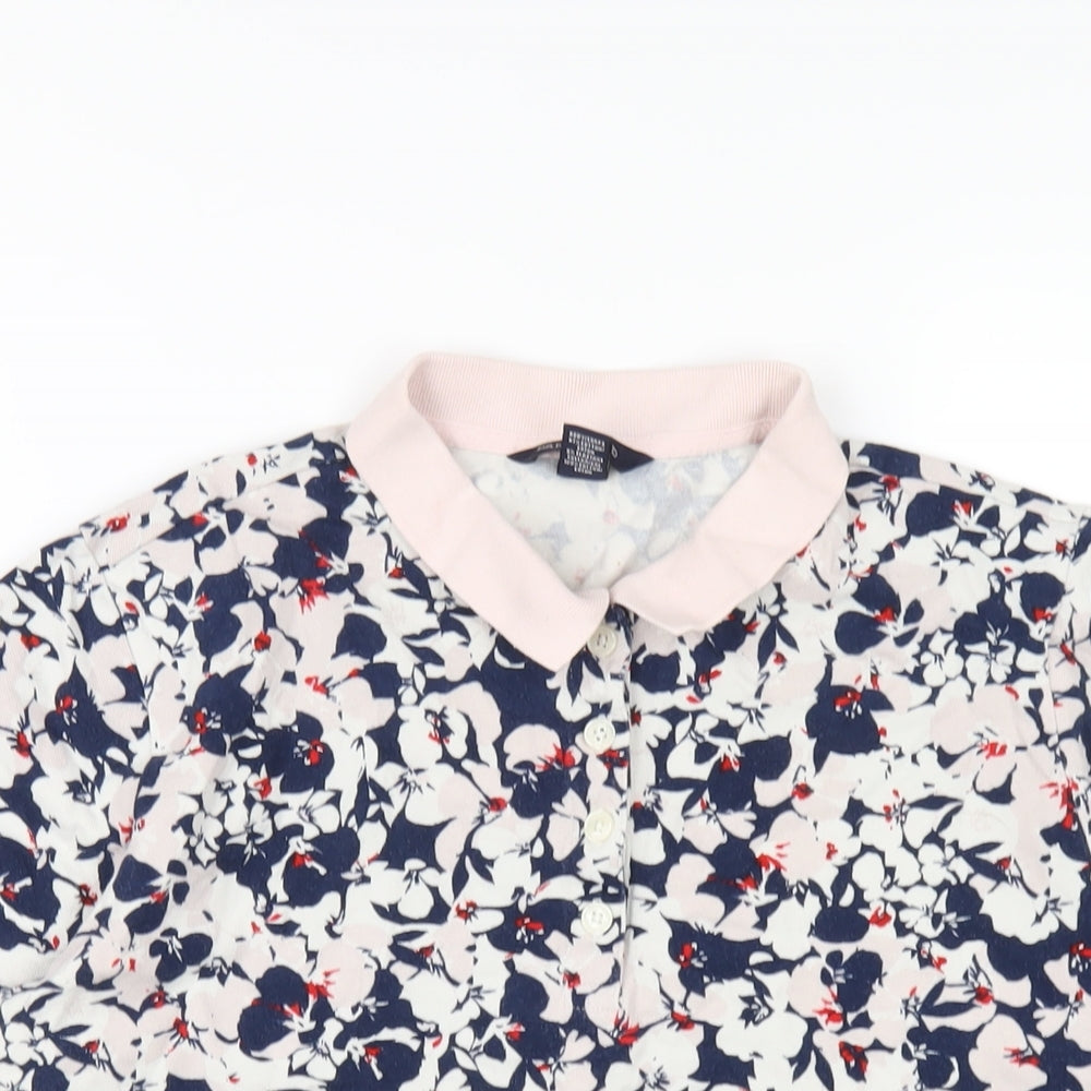 Lands' End Womens Multicoloured Geometric Cotton Basic Polo Size M Collared