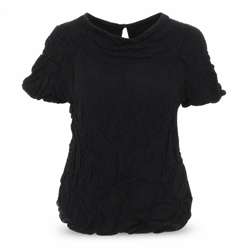 Front view of H&M women’s black viscose basic t-shirt, size UK 10, round neck
