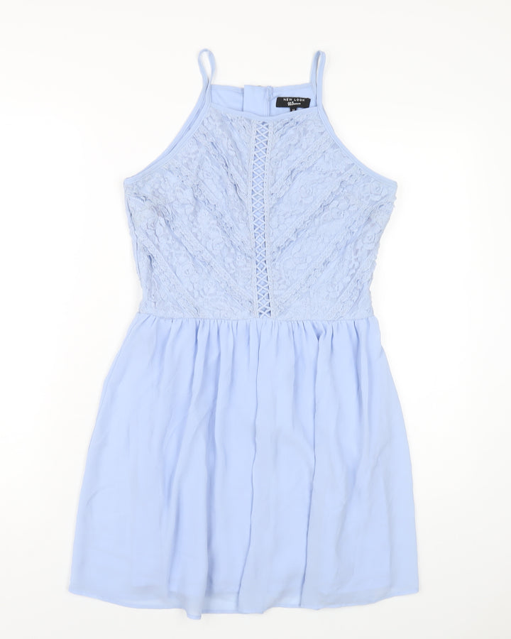 New Look Girls Blue Nylon A-Line Size 14 Years Square Neck Zip