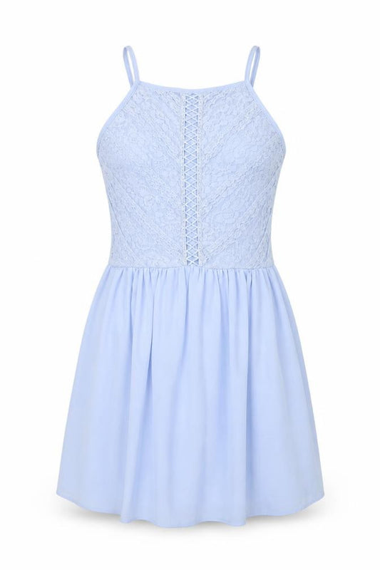 Front view of New Look girls’ blue nylon a-line, size 14, years square neck zip