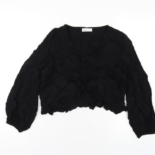 Lost Stock Womens Black Viscose Basic T-Shirt Size M V-Neck