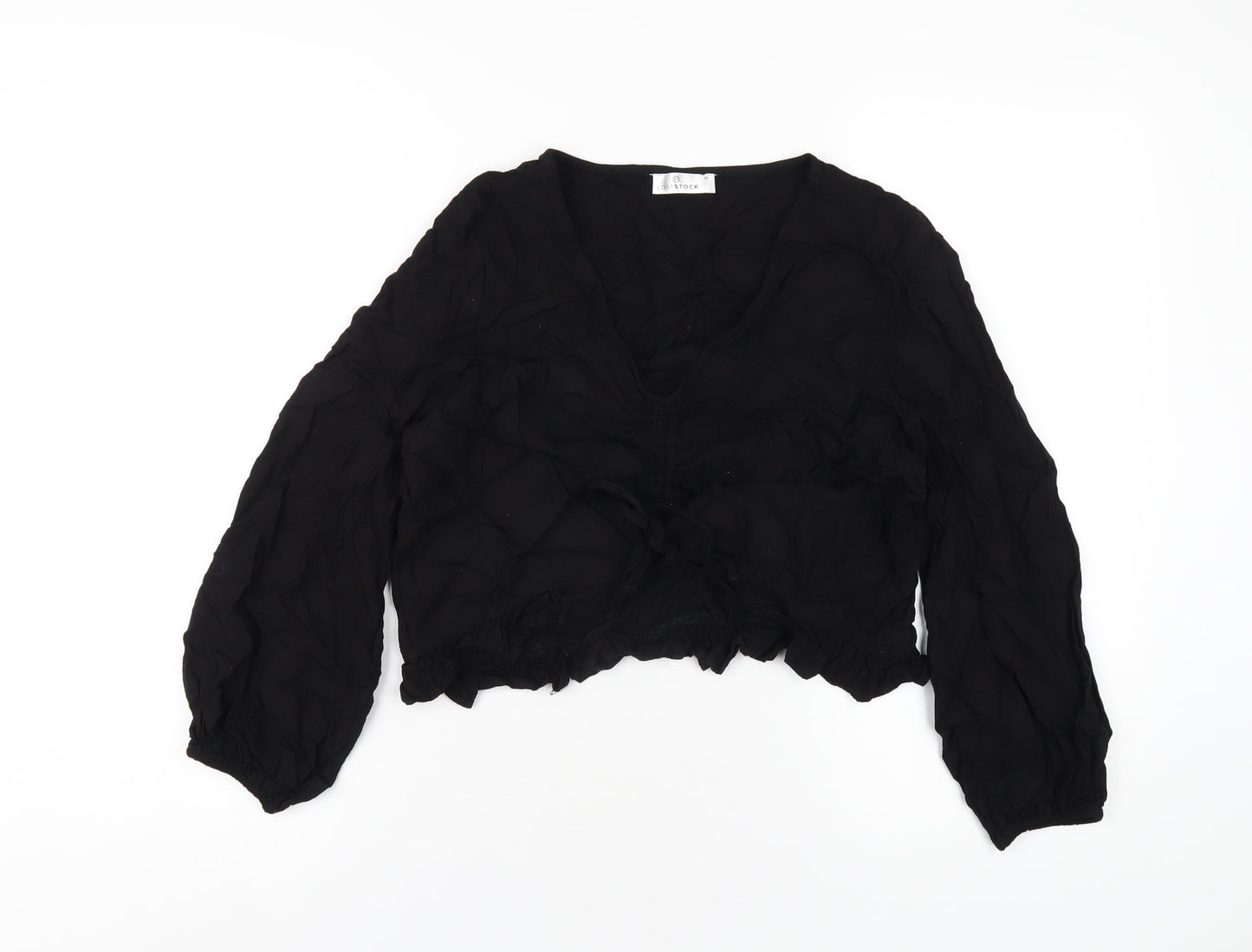 Lost Stock Womens Black Viscose Basic T-Shirt Size M V-Neck