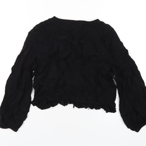 Lost Stock Womens Black Viscose Basic T-Shirt Size M V-Neck