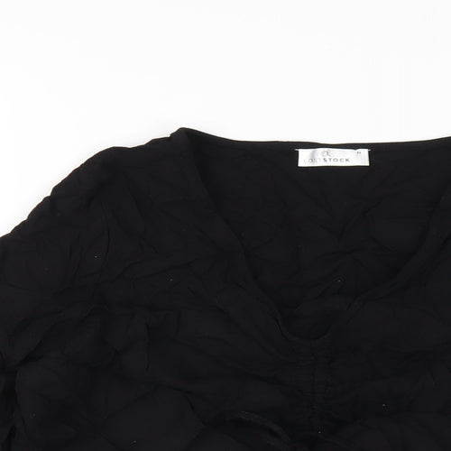 Lost Stock Womens Black Viscose Basic T-Shirt Size M V-Neck