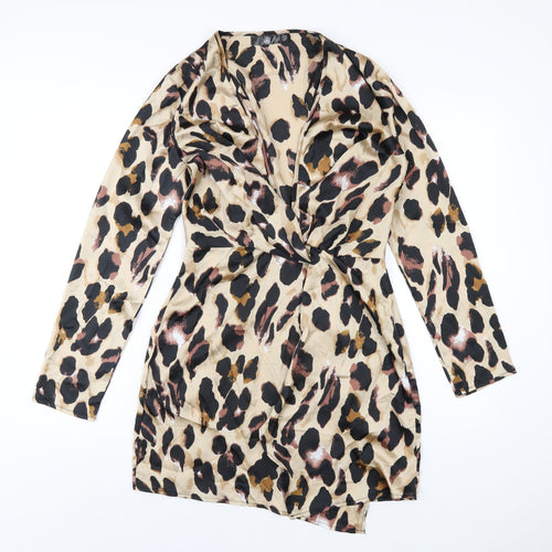 Missguided Womens Brown Animal Print Polyester A-Line Size 10 V-Neck Zip
