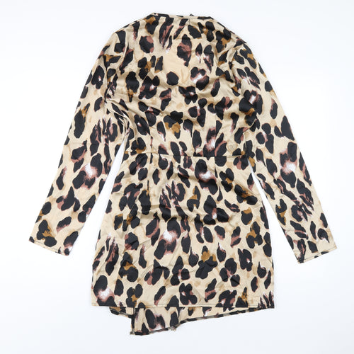 Missguided Womens Brown Animal Print Polyester A-Line Size 10 V-Neck Zip