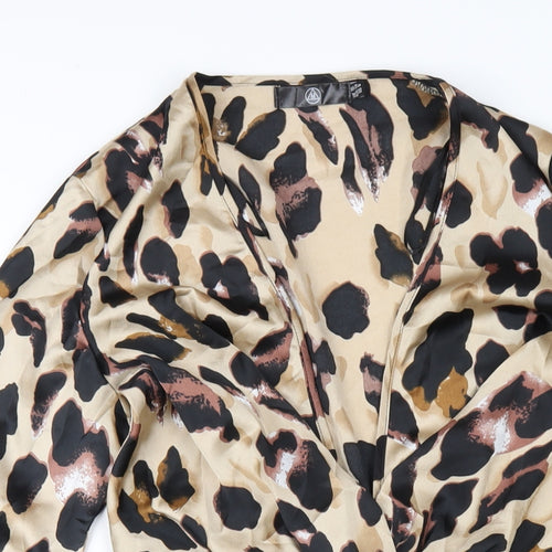 Missguided Womens Brown Animal Print Polyester A-Line Size 10 V-Neck Zip