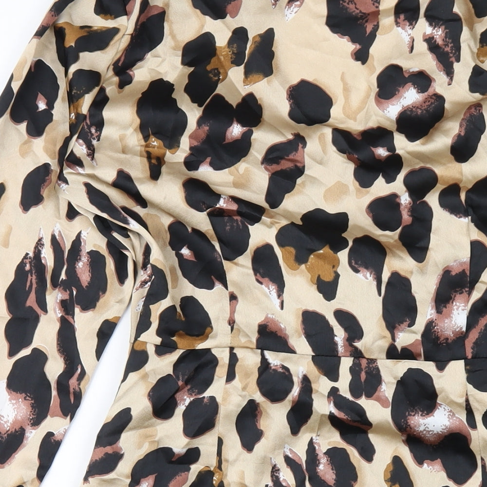 Missguided Womens Brown Animal Print Polyester A-Line Size 10 V-Neck Zip