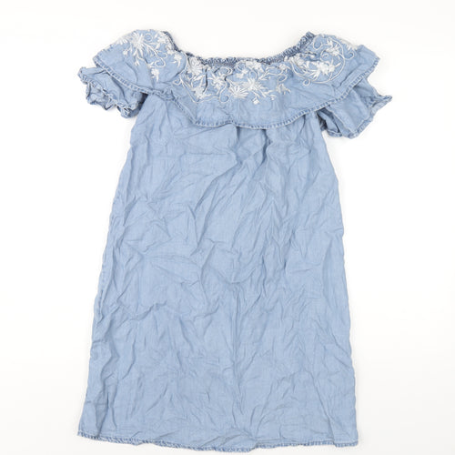 Dorothy Perkins Womens Blue Polyester A-Line Size 10 Off the Shoulder Pullover