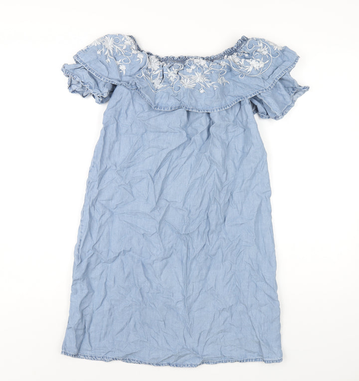 Dorothy Perkins Womens Blue Polyester A-Line Size 10 Off the Shoulder Pullover