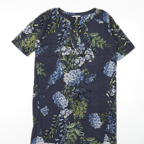 NEXT Womens Blue Floral Polyester A-Line Size 12 Round Neck Pullover