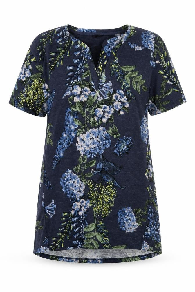 Front view of Next women’s blue floral polyester a-line, size UK 12, round neck pullover