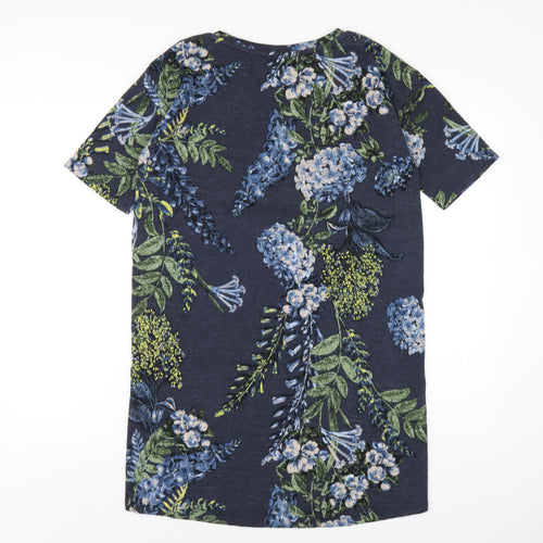 NEXT Womens Blue Floral Polyester A-Line Size 12 Round Neck Pullover