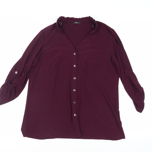 Roman Womens Purple Polyester Basic Button-Up Size 14 V-Neck