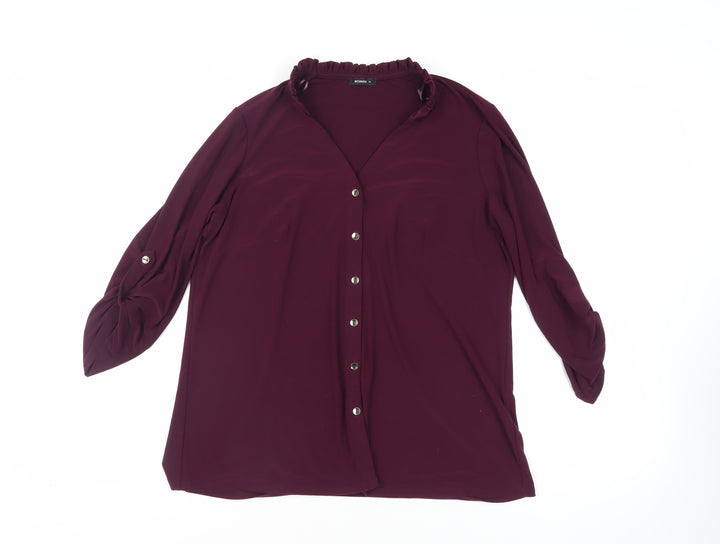 Roman Womens Purple Polyester Basic Button-Up Size 14 V-Neck