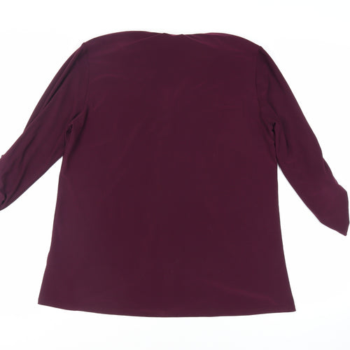 Roman Womens Purple Polyester Basic Button-Up Size 14 V-Neck